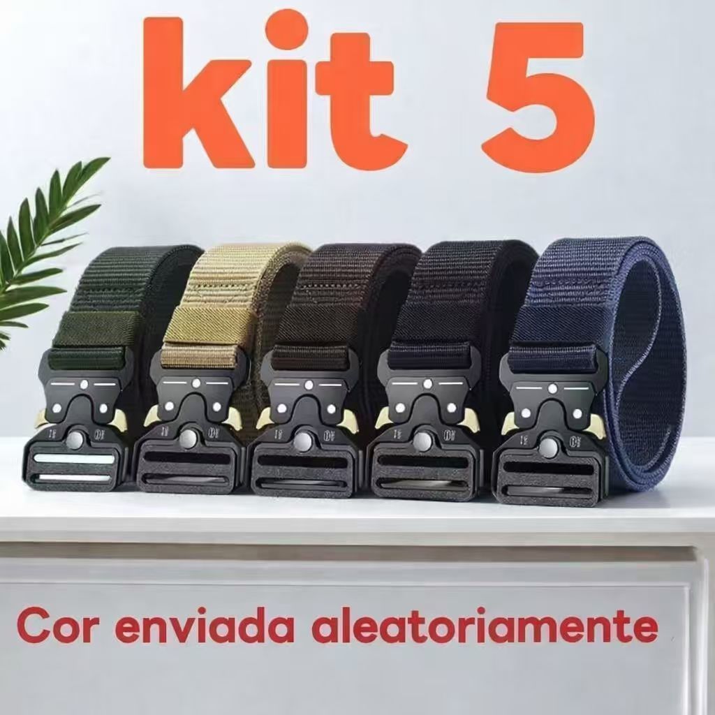 cinto tático Militar Largo Em Nylon Fivela Larga Em Zinco e Engate Rápido 110CM kit 5