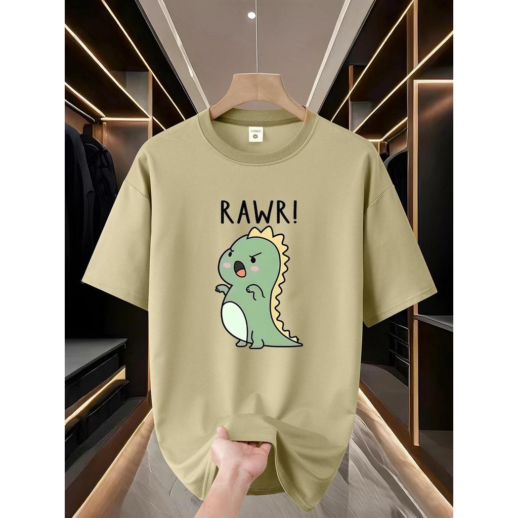 Camiseta Masculina Streetwear Algodão Penteado Infantil Adulto Plus Size Estampa Dinossauro Rawr Meigo Simples Susto
