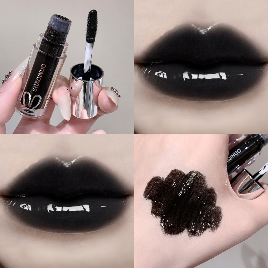 SHAQINUO Água Luz Espelho Lip Gloss Hidratante Duradouro Fresco Preto Prata Cinza Perolado Fino Espumante Batom Óleo Lab