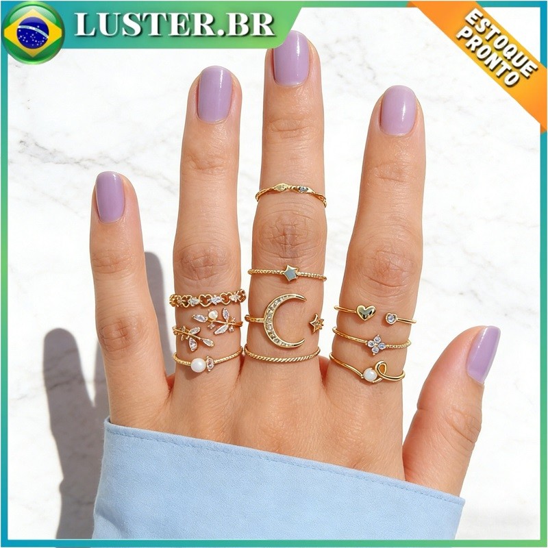 Conjunto De Anéis De Metal Estilo Ins Anel Ajustável Para Mulheres Acessórios De Joias Punk Moda