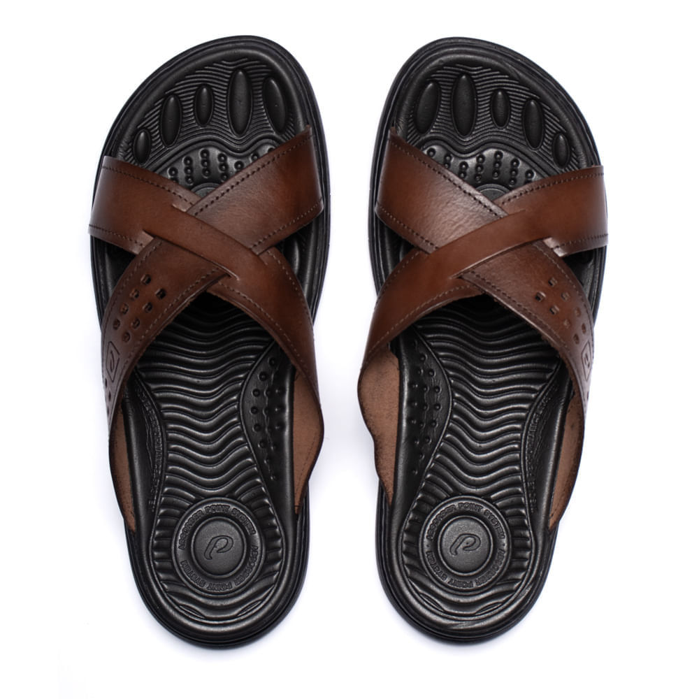 Chinelo Slide Masculino Pegada em Couro Marrom