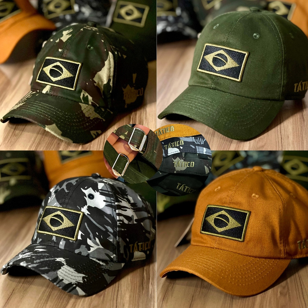 Boné Masculino Tático Bandeira do Brasil Aba Curva Camuflado Patriota Brasileiro Militar Trilha exército Bolsonaro