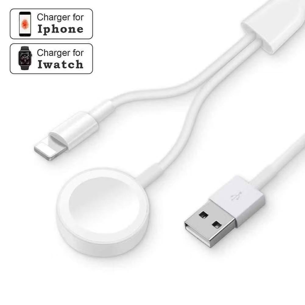 Carregador Magnético USB，Carregador Magnético 2 em 1: Compatível com iPhone (Lightning) e Apple Watch