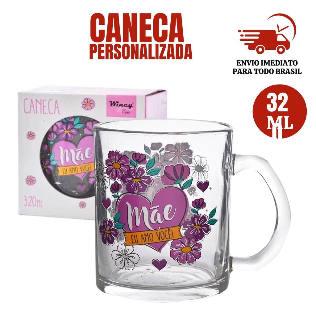 CANECA DE VIDRO COZINHA MÃE, EU AMO VOCE  PERSONALIZADA CAFÉ,CHÁ PRESENTE DIA DAS MÃES