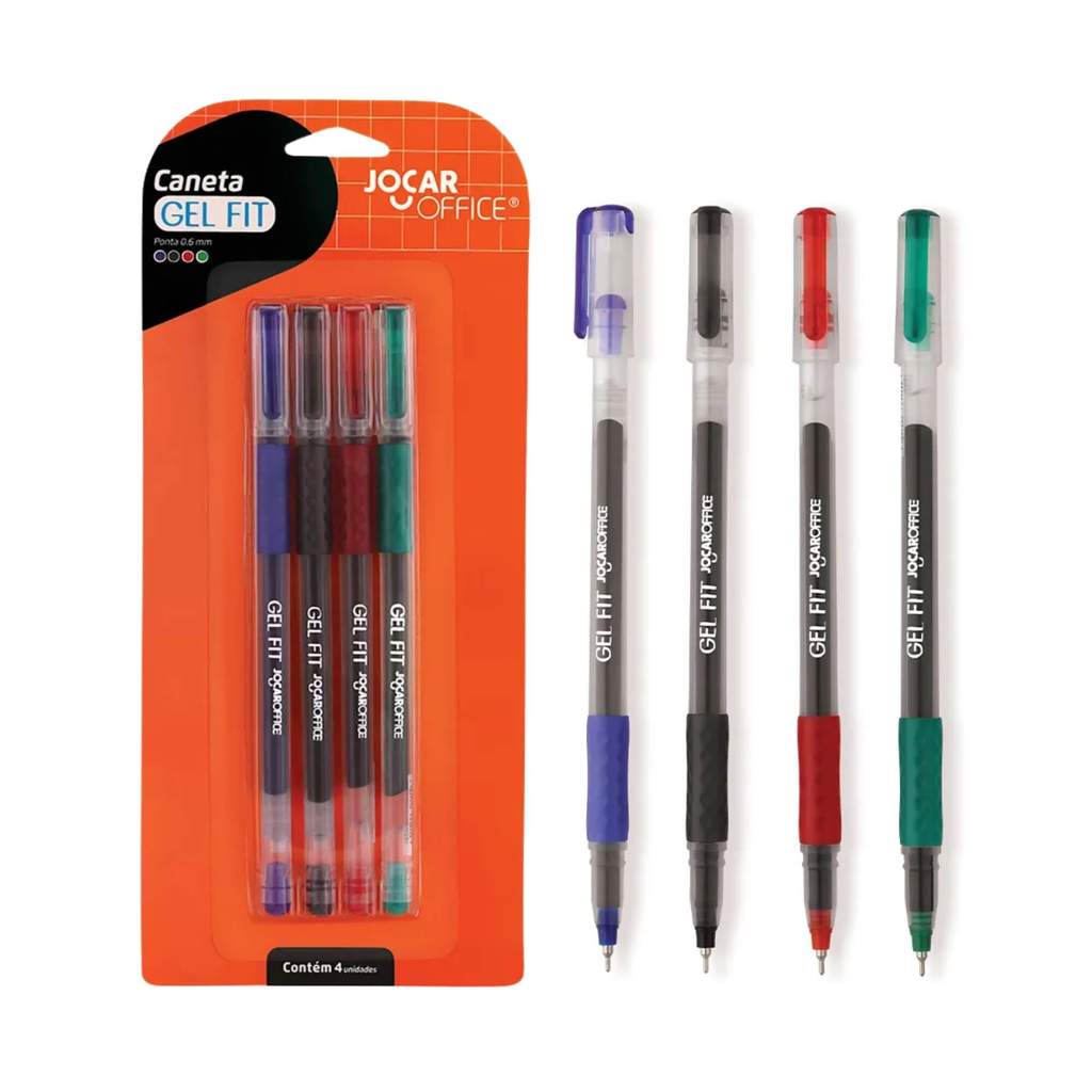 Caneta Gel Fit 0.6 - Blister C/ 4 Unidades Azul Preta Vermelha Verde Jocar Office Leonora - 97923 em Oferta na Shopee