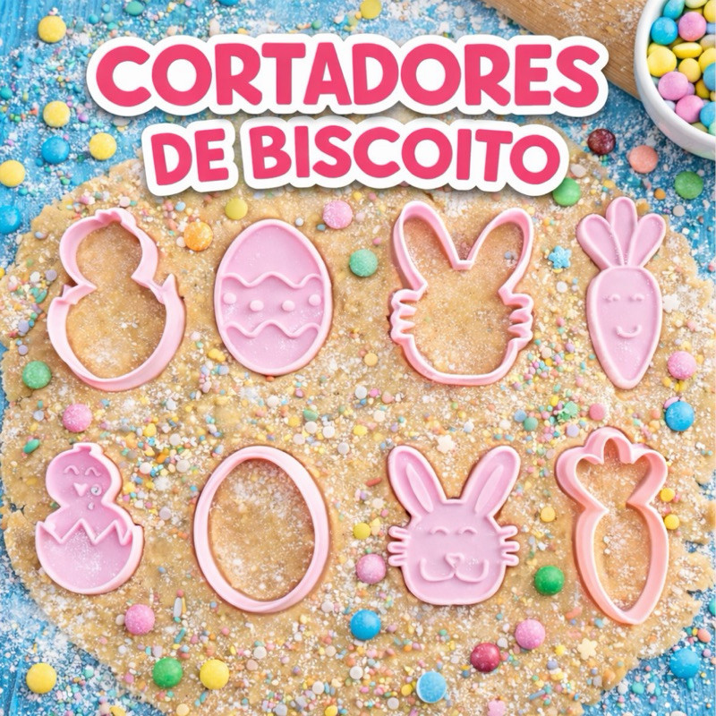 Kit 4 Cortador Biscoito Páscoa Ovo Coelho Cenoura Bolacha Pasta Americana Marcador Cookie 7cm