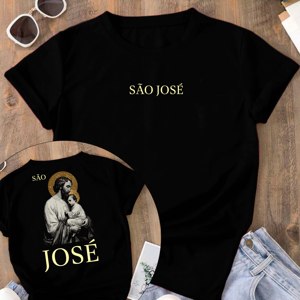 Camiseta Moda Cristã Tradicional São José Religiosa Camisa 100% Algodão Unissex em Oferta na Shopee