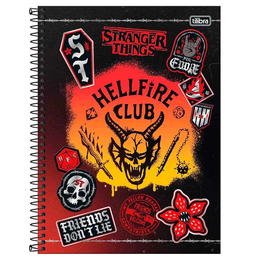 Caderno Grande Universitário Espiral Stranger Things Connect Capa Dura 80 Folhas Tilibra