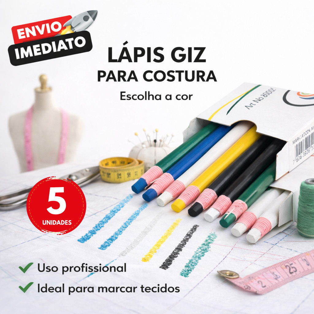Kit 5 Lapis Marcador de Tecido Giz Alfaiate Marcar Riscar Tecido Patchwork Costura Diversas Cores em Oferta na Shopee