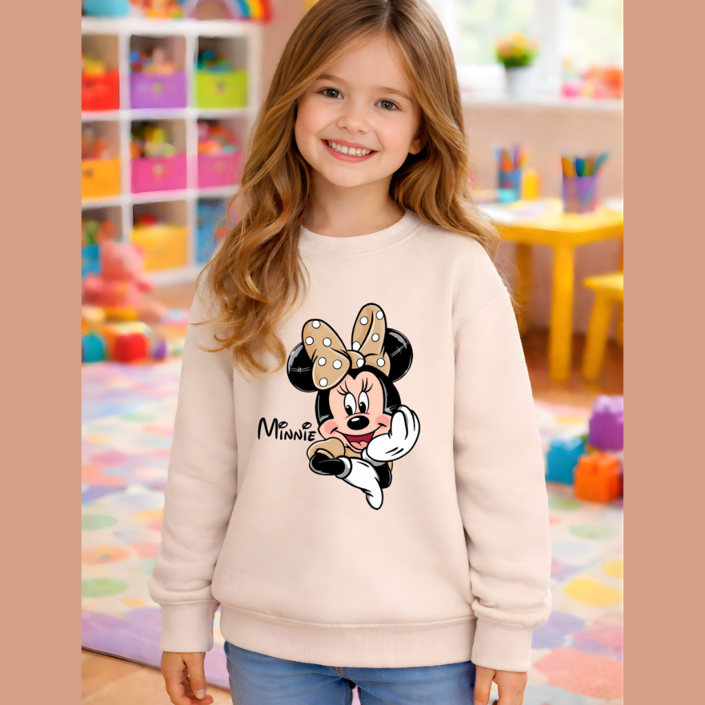 Moletom Menina Minnie Mouse Bege Infantil Flanelado 02 ao 12