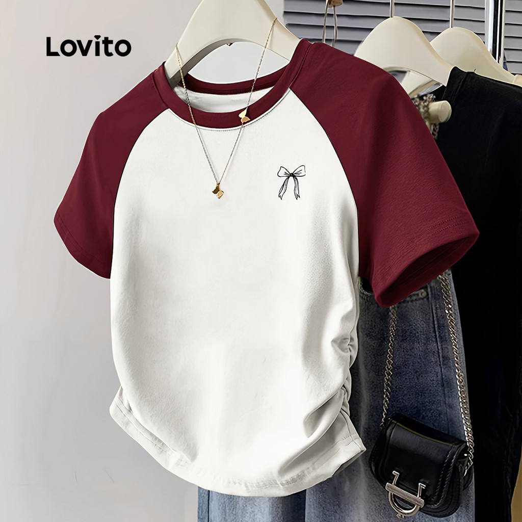 Lovito Casual Tshirt Bow Leisure Spring/summer T-shirt para Mulheres LK2EDD133 em Oferta na Shopee