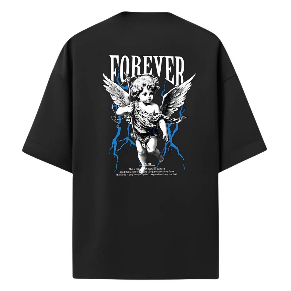 Camiseta Oversized Anjo Forever Gola Alta E Manga Curta 100% Algodão Moda Streetwear Lançamento