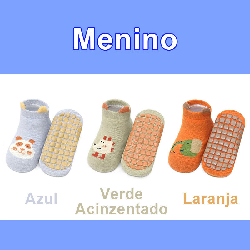 3 Pares Meia Infantil Soquete Antiderrapante Menina Menino Criança Presente