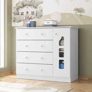 Cômoda Infantil 100% MDF 4 Gavetas e 1 Porta com Cabideiro Lívia Branco Branco em Oferta na Shopee