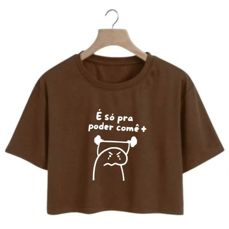 Cropped Feminino Academia 100% Algodão Estampado Confortável Manga Curta