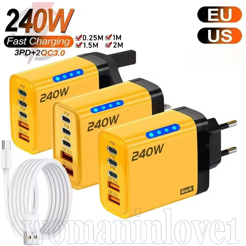 Carregador Rápido De 240 W Tipo C-Cabeça De Carregamento De Telefone Com Plugue Eua/Ue-Para iPhone 15 16 Xiaomi-Cabo USB