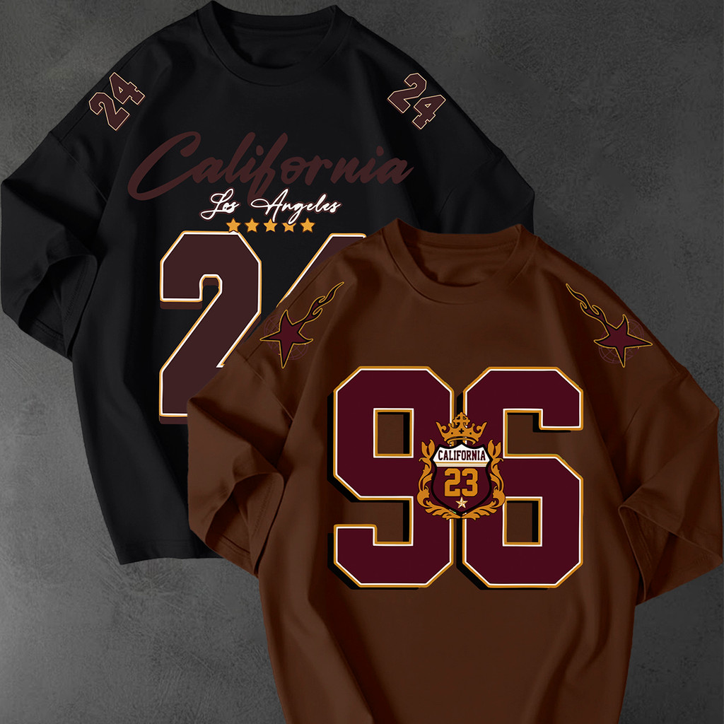 Kit 2 Camisetão Oversized Streetwear Estampa California 96 24 LA Unissex 100 Algodão Academia Treino