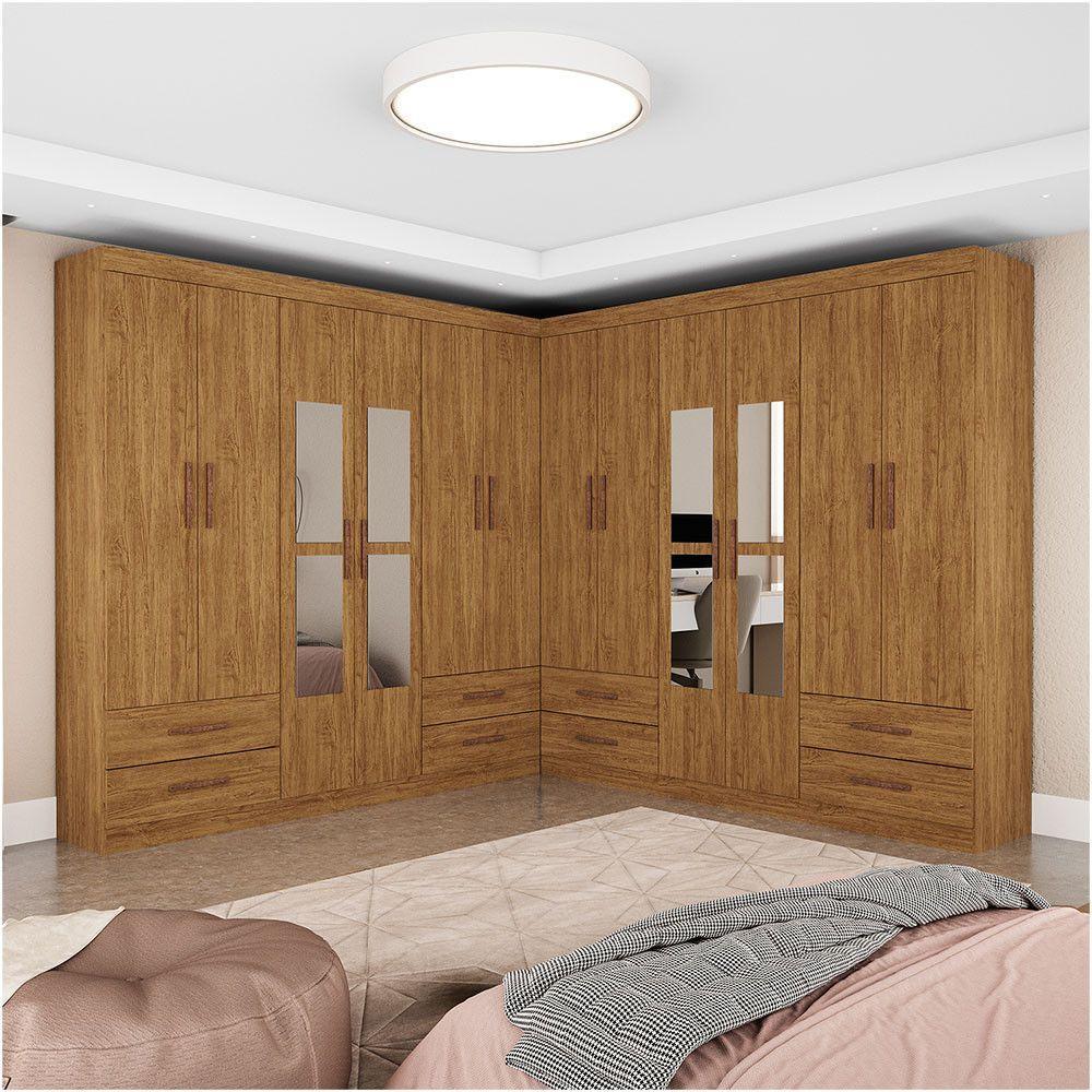 Closet Casal Duplo Lu 12 Portas Com Espelho 8 Gavetas Cinamomo
