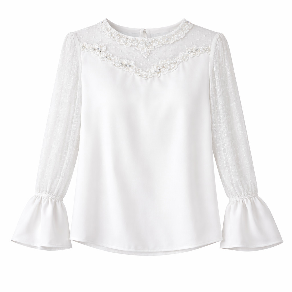 Blusa Feminina Manga Longa Com Transparência Pedrarias Gola V Z5002 — imagem 2 de 2