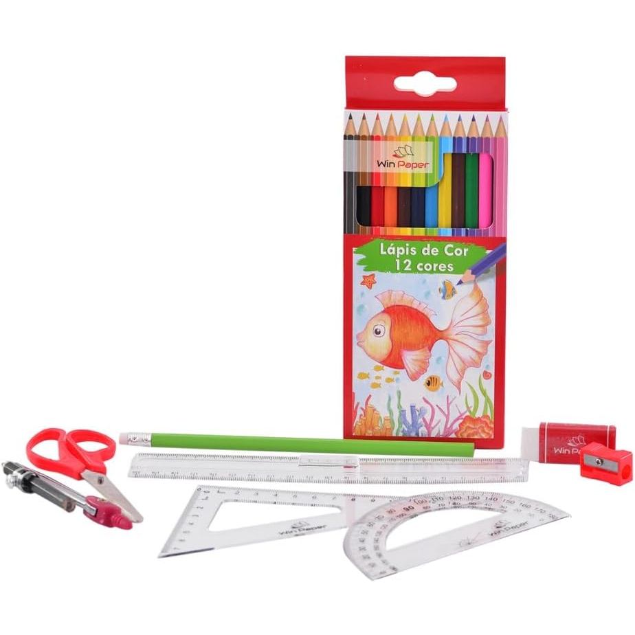 Kit Material Escolar com Régua + 8 Peças - Wincy