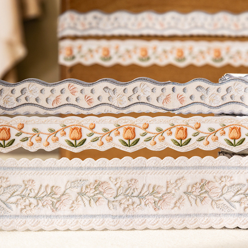 Conjunto De Fita Washi Com Borda De Renda Bordada Imitada Adesiva De Artes Vintage Floral Decorativa Para Artesanato DIY