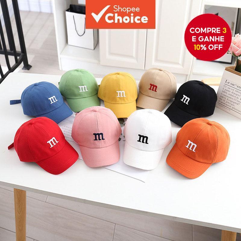 Boné De Beisebol Hip Hop Infantil Com Bordado De Letras M-Várias Cores Disponíveis