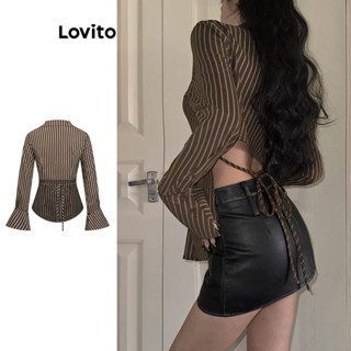 Lovito Blusa Casual Listrada Com Amarração Nas Costas E Manga Trompete Para Mulheres L106AD1249 em Oferta na Shopee