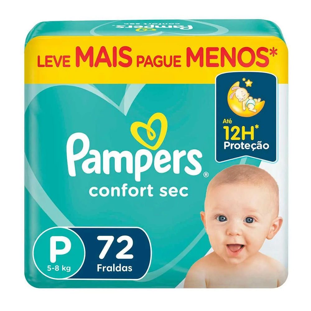 Fralda Descartável Pampers Confort Sec Super P 72 Unidades em Oferta na Shopee