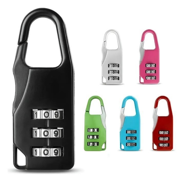 Kit 1/2/3 Mini Cadeados Cromados Com Senha de 3 Dígitos – Segurança Para Malas/ Mochilas e Armários