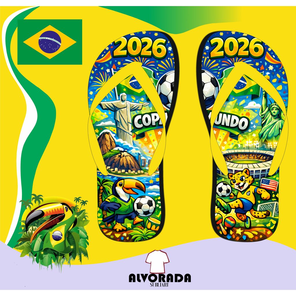 Chinelo Sandalia Brasil Copa do Mundo 2026 Hexa Personalizado Infantil Adulto