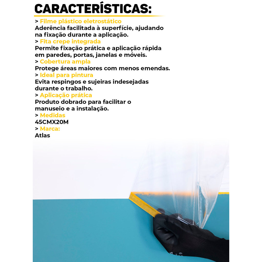 Plástico Proteção Pintura 45cm x 20m Atlas Acabamento Profissional Obras
