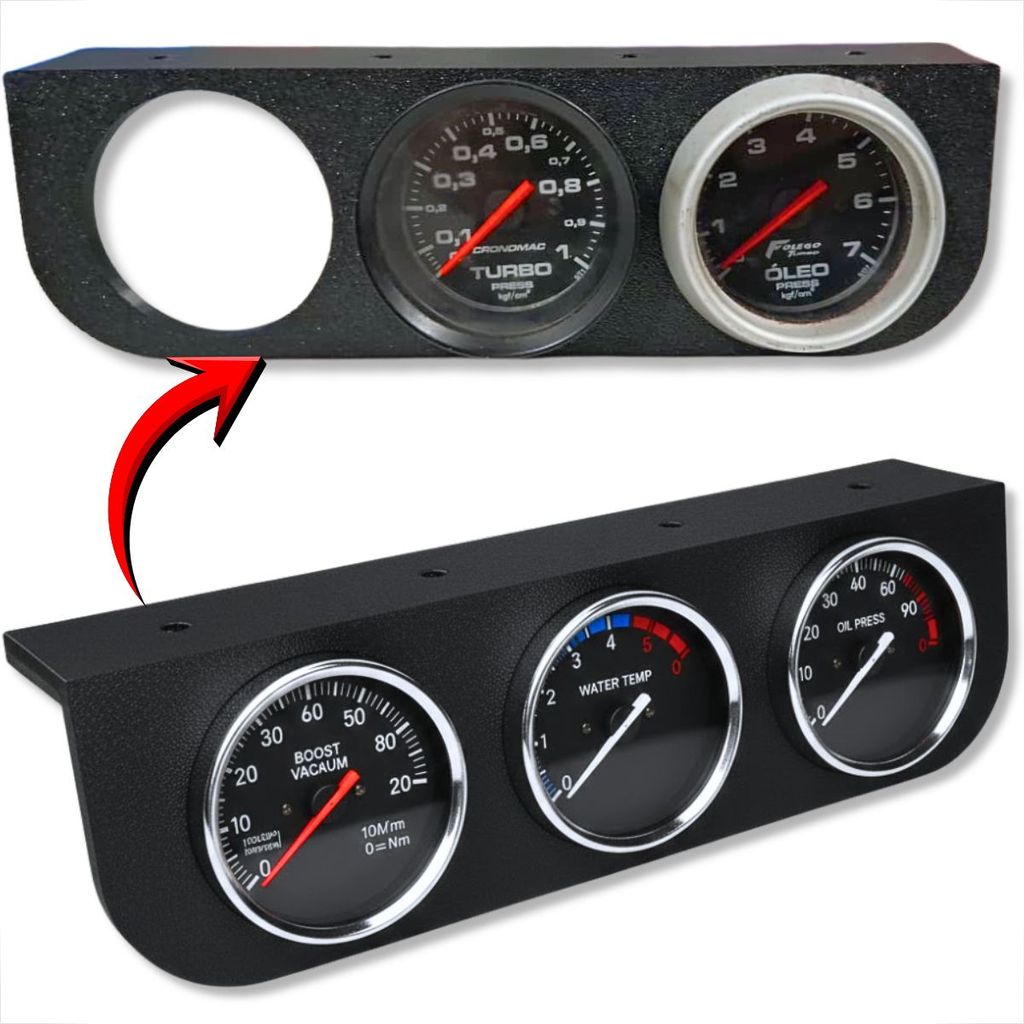 SUPORTE COLUNA PAINEL AUTOMOTIVO UNIVERSAL PARA 3 MANÔMETROS 52MM COMPATÍVEL COM DIVERSOS CARROS