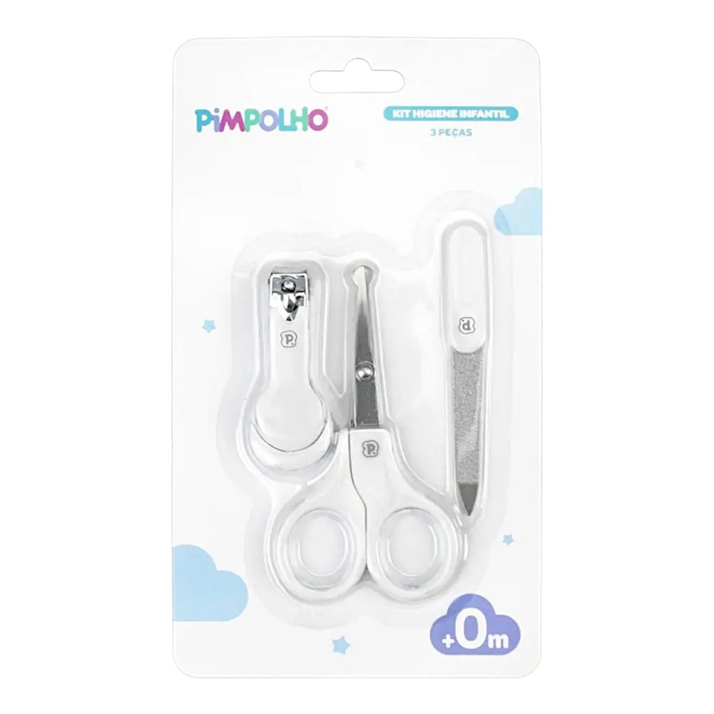 Kit Higiene Pimpolho Manicure do Bebe 3 Peças Branco Cuidados Com O Bebê RN