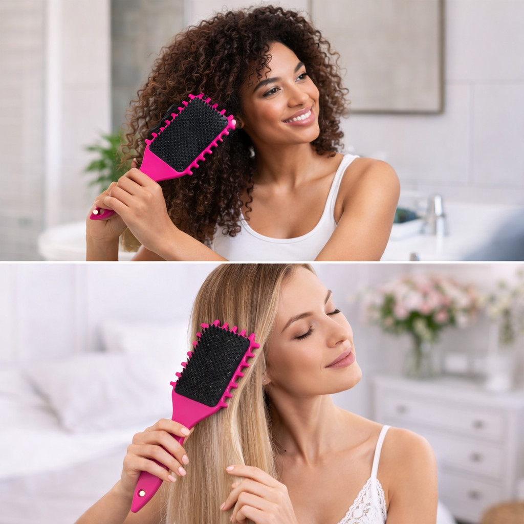 Escova Fitagem Profissional para Cachos e Ondas – Raquete Wave para Definição e Finalização