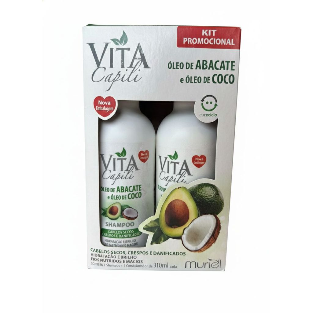 KIT SHAMPOO + CONDICIONADOR OLEO DE ABACATE E ÓLEO DE COCO- VITA CAPILI - 310 ML CADA