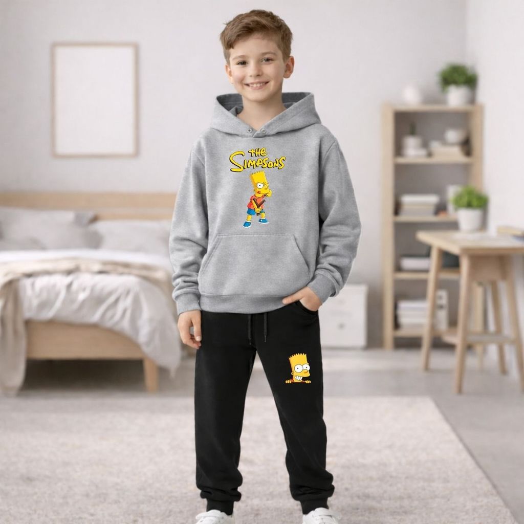 Abrigo de moletom meninos estampado Os Simpsons infantil juvenil Bart blusa e calça+relógio