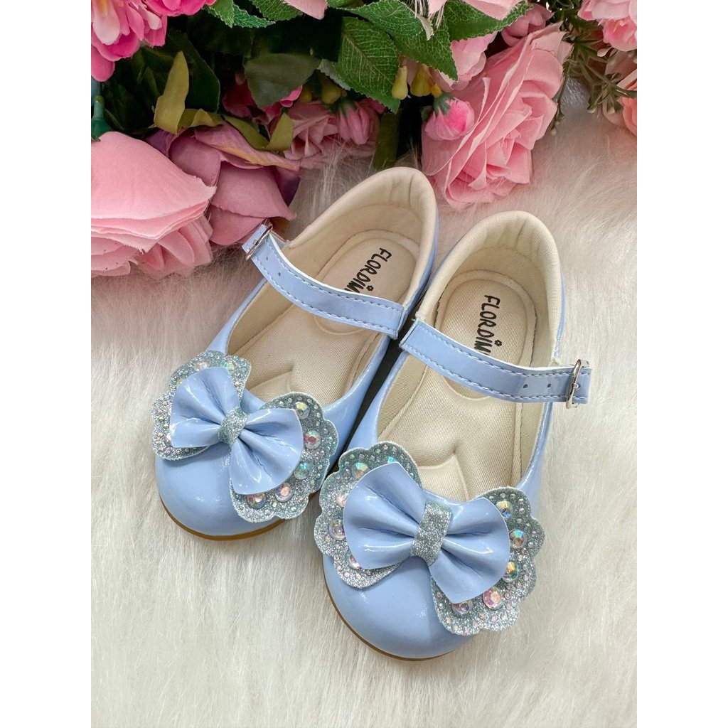 Sapatilhasapato de menina infantil sapato de menina social modelo boneca Azul Bebe lacinho Strass