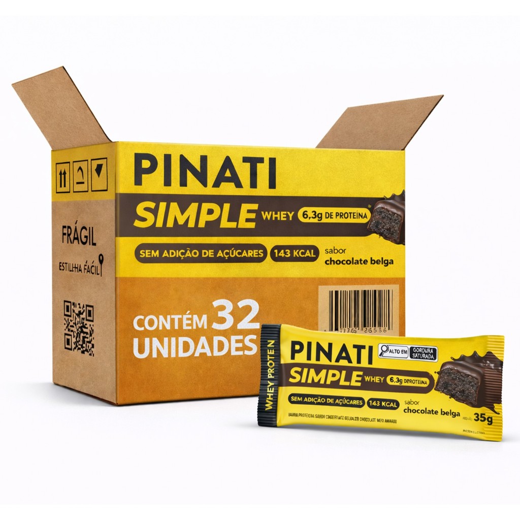 Kit 32 Barra Whey Protein Simple Chocolate Belga PINATI 35g