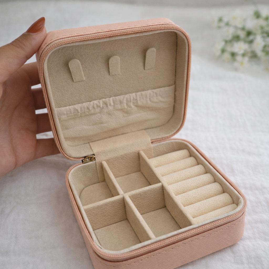 Porta-Joias Compacto com Zíper — Organizador para Anéis, Brincos e Colares