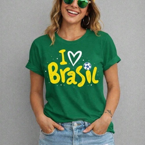 Camiseta Copa do Mundo Feminina Brasil I LOVE BRASIL Seleção Brasileira 100% algodão Unissex Futebol Estampada