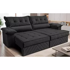 Sofá Retrátil e Reclinável 2,80m com Molas e Espuma D33 Thunder Velusoft Preto Cama inBox