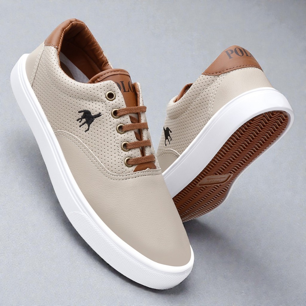 Sapatenis Tenis Masculino Branco Social Polo Imperial Leve Promoção
