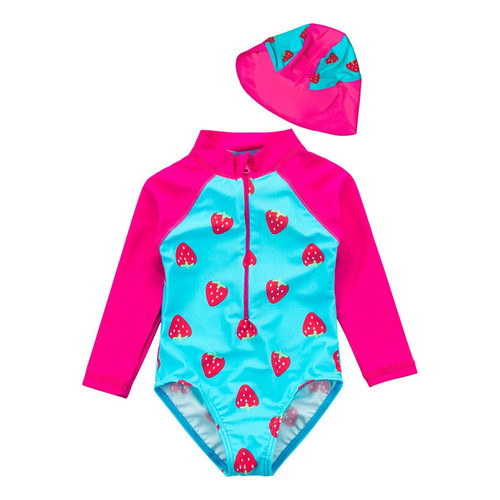 Pulpo Maiô Bebê Menina Manga Longa Nylon Com Chapéu