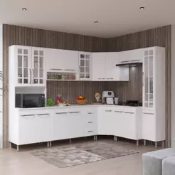 Cozinha Modulada Completa Fidelitá Viena 8 Peças 445cm 18 Portas 3 Gavetas Com Tampo Branco