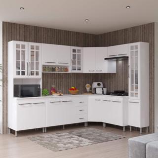 Cozinha Modulada Completa Fidelitá Viena 8 Peças 445cm 18 Portas 3 Gavetas Com Tampo Branco em Oferta na Shopee