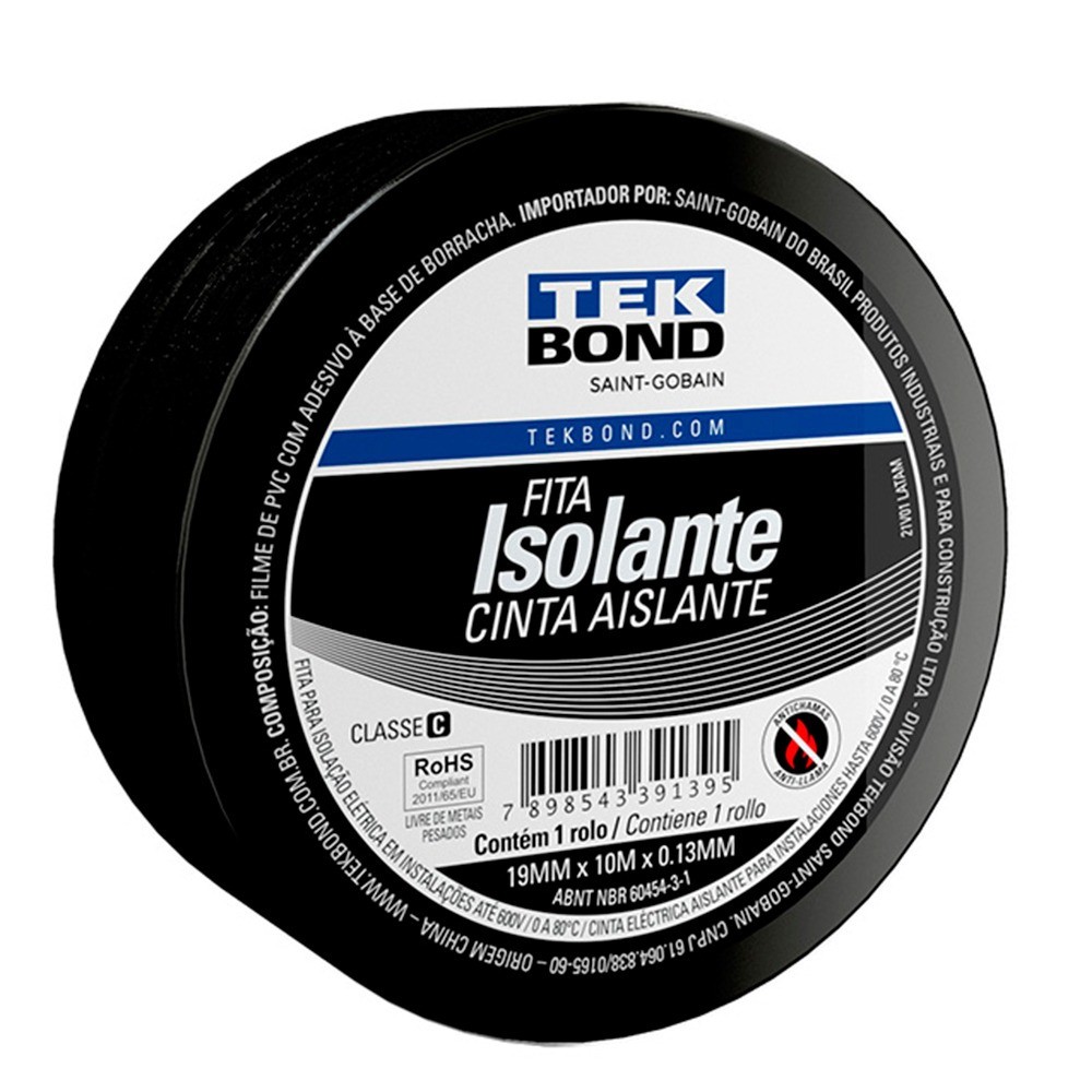 Fita isolante 19 mm x 10 metros - Tekbond em Oferta na Shopee