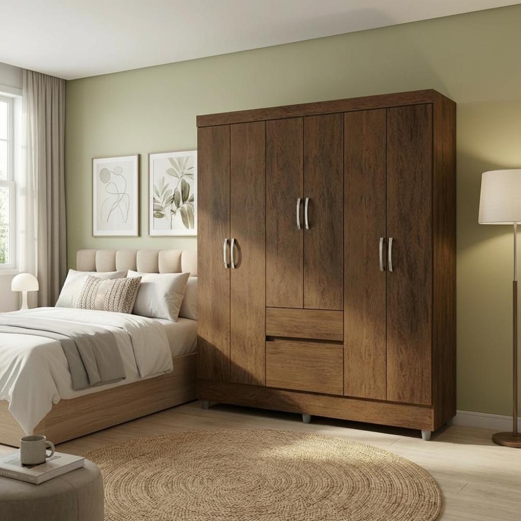 Guarda Roupa Casal 6 Portas 2 Gavetas Ideal Plus  imbuia
