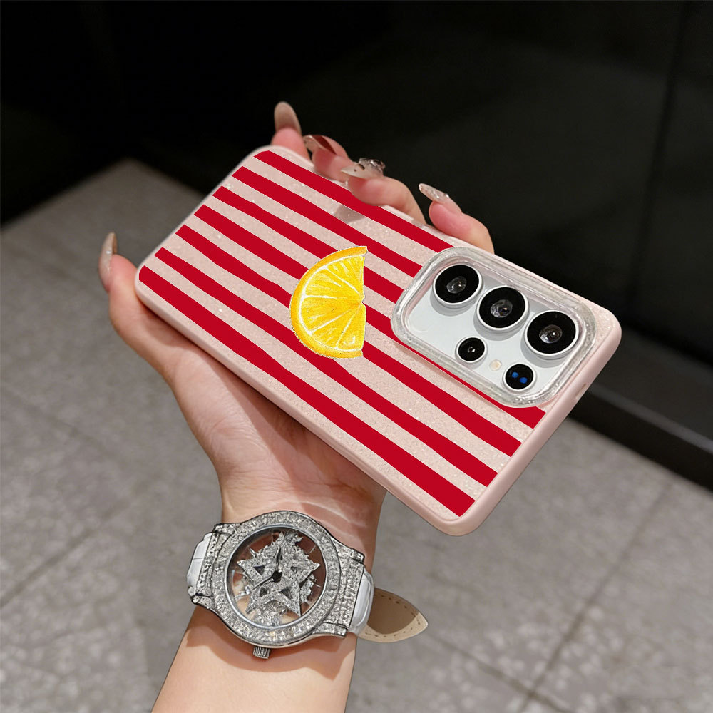 Capa Para Samsung S26 Ultra S25 S24 Plus S23 FE S22 S21 S20 A17 A07 A16 A56 Vermelho Listrado Limão Glitter CHOUDE6