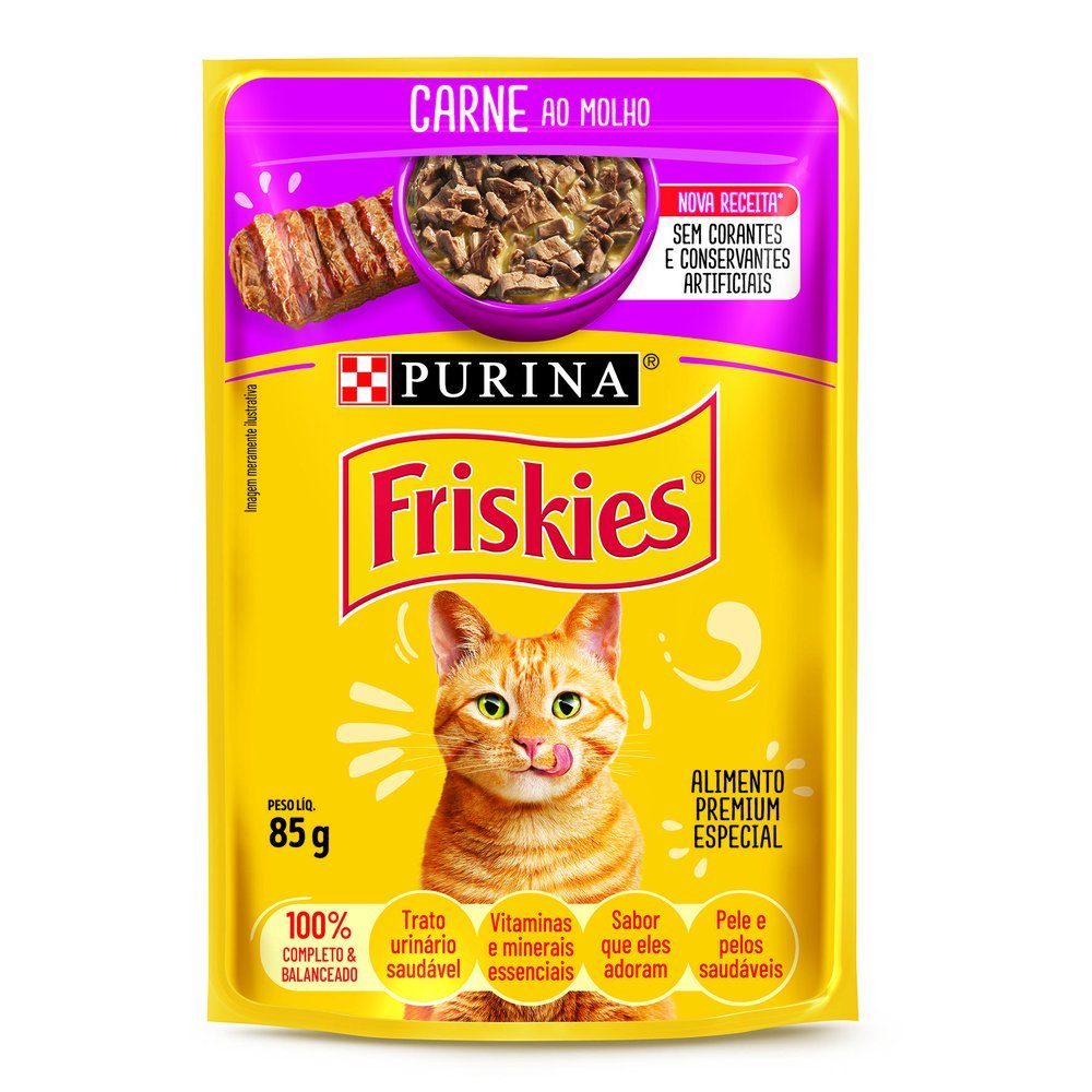 Ração Úmida para Gatos Friskies Adultos Sabor Carne ao Molho em Sachê 85g