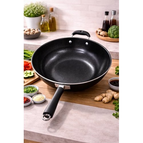 Imagem Frigideira Wok 34cm Profissional Antiaderente Grande Cabo Anatômico Reforçada